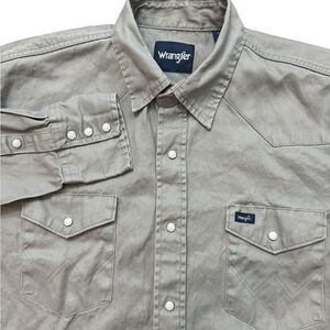 Wrangler Button Down Shirt Mens XL‎ Pearl Snap Gray Cotton Heavy Workwear Vtg